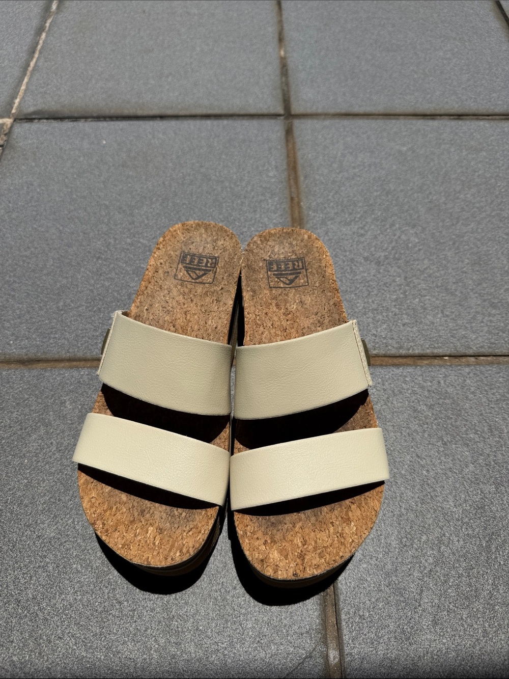 Reef white Double-Strap Cork Footbed Slide Sandals